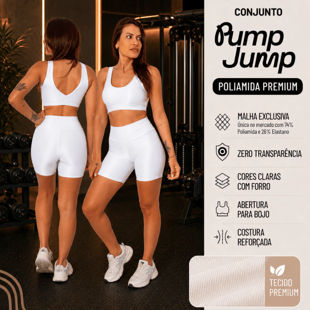 Conjunto Fitness Feminino Top Regata + Bermuda Meia Coxa Poliamida Premium Academia — imagem 1