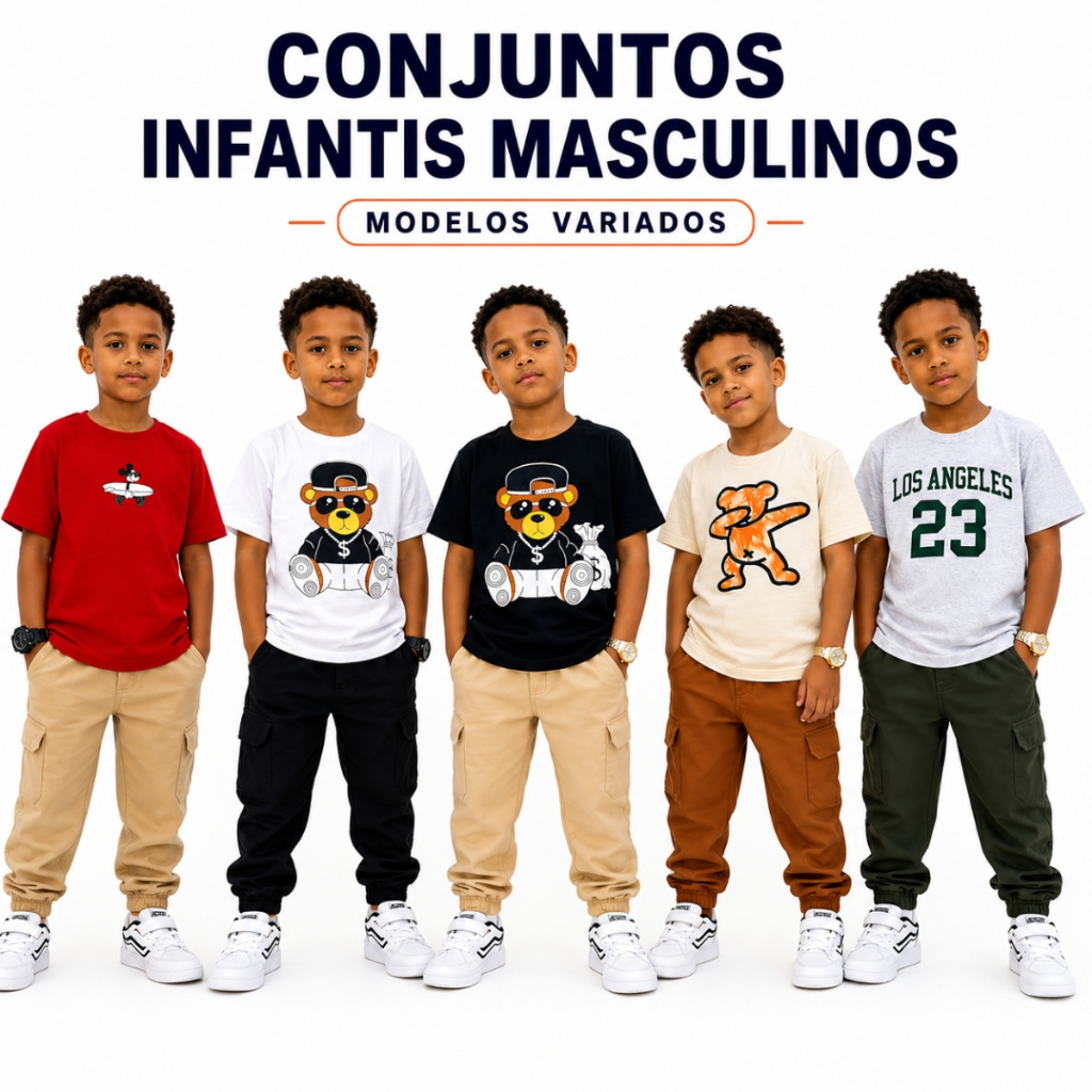 Conjunto Infantil Masculino Moletinho Estampado Tamanhos 4 ao 14 Confortável Malha Premium