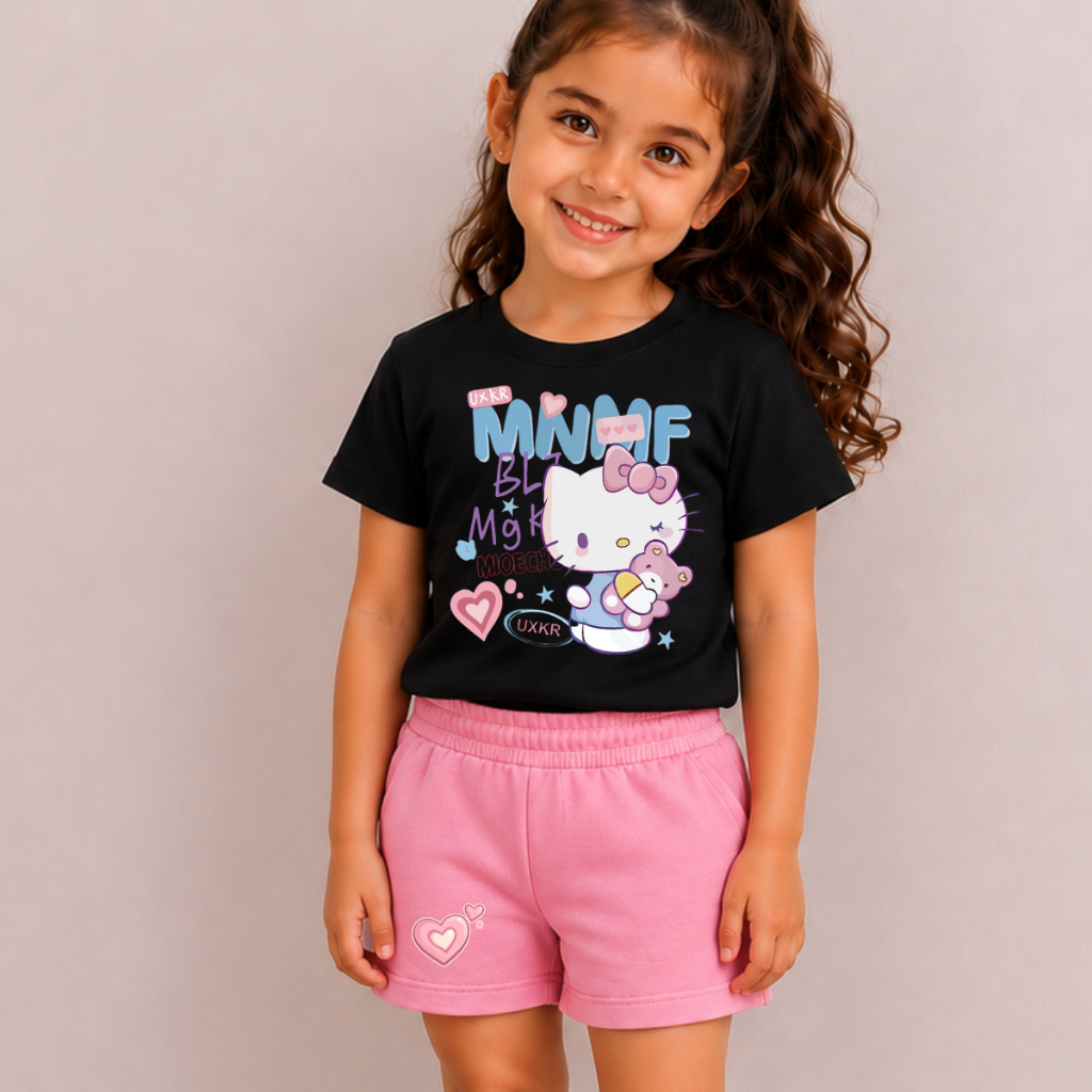 Conjunto Infantil Feminino Camiseta e Short Moletinho Roupa de Menina Confortável Verão