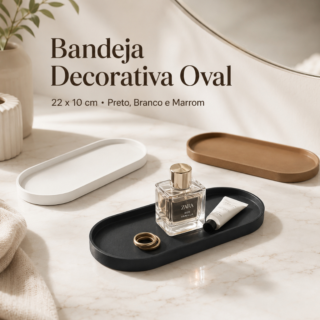 Bandeja Decorativa Oval Multiuso 22 x10cm Banheiro, Lavabo, Cozinha, Hall, Escritorio Porta Cahaves Porta Joias