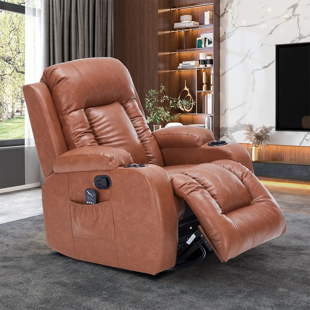 Poltrona do papai Confortável Poltronas de Sala Giratória Poltrona Reclinável Austin Manual Massagem PU Caramelo G94 — imagem 2 de 2