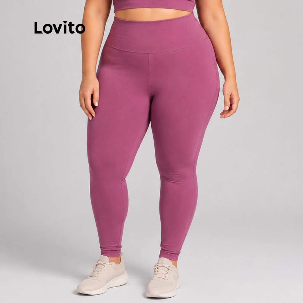 Lovito Plus Size Calça Legging Feminina Esportiva Cós Alto SLB1456BRL1486 — imagem 1