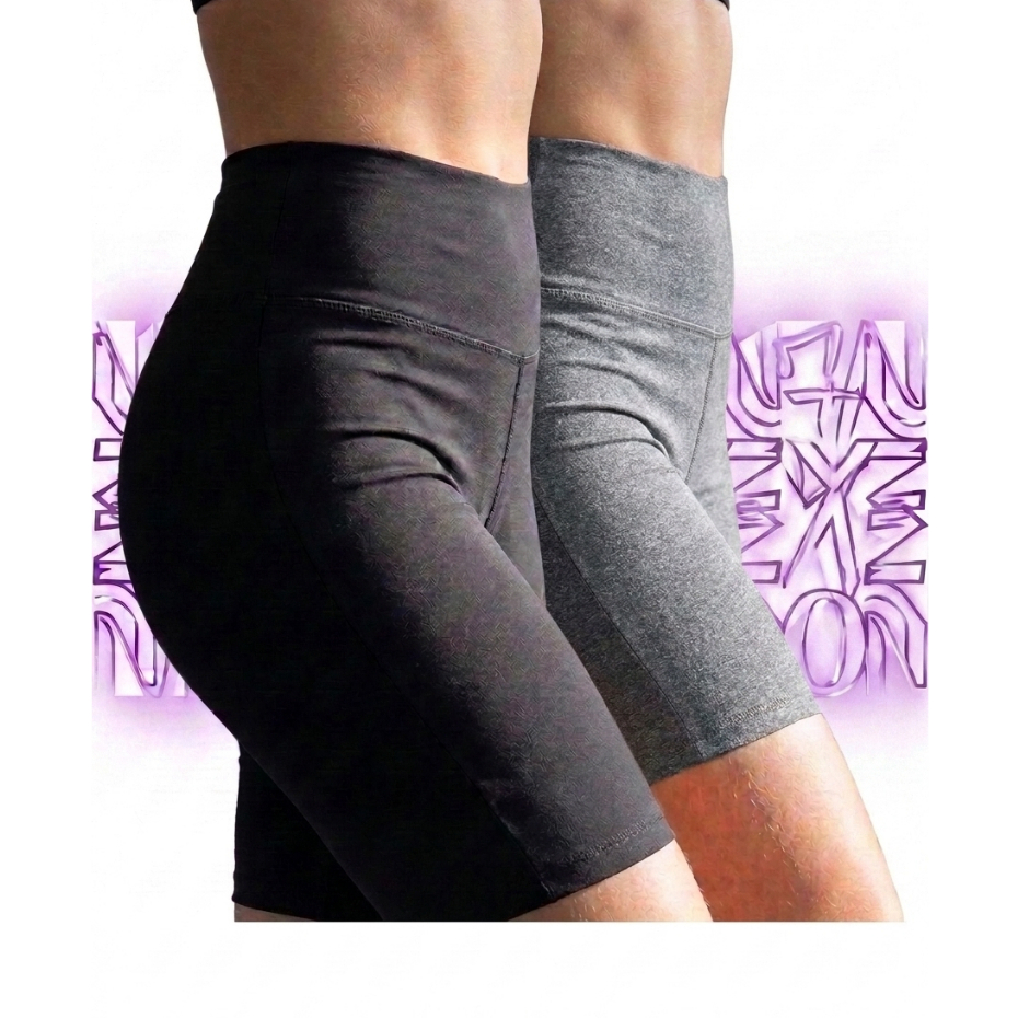 Kit 2 Bermudas Feminina Leggings Academia Não Transparente Cintura Alta
