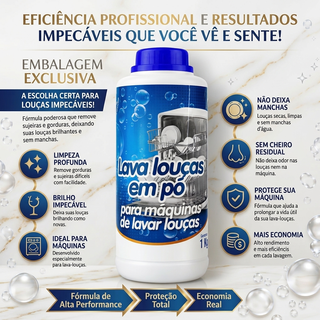 Detergente 1kg Para Maquina De Lavar Louça Sabão Em Pó Ya Clean mix