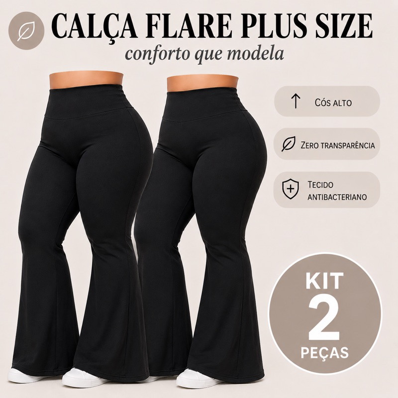 Kit 2 Calças Flare Plus Size Bailarina Suplex