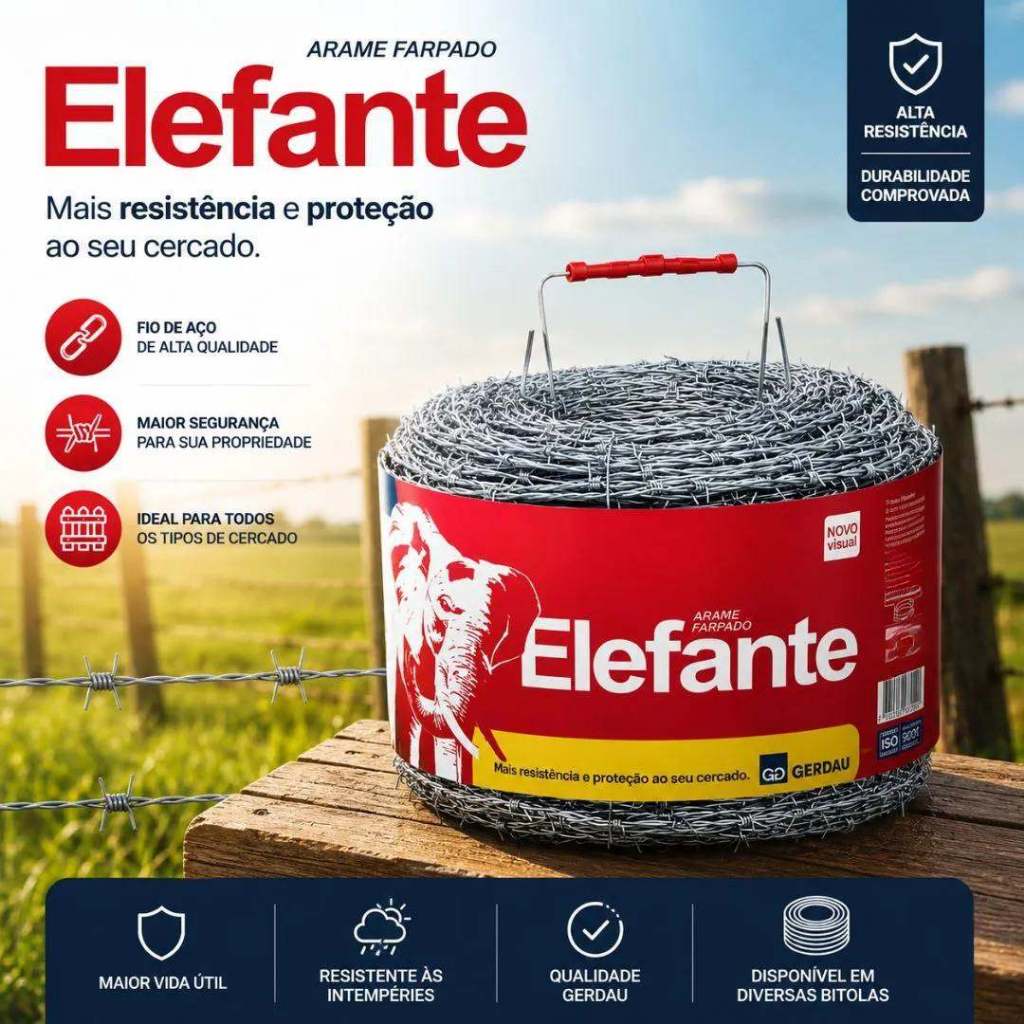 Arame Farpado Gerdau Elefante Fio 2,2 mm – Resistência de 400 kgf | Rolo com 400 m