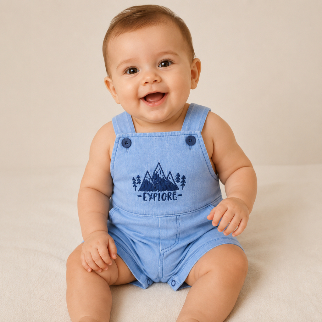 Jardineira Jeans de Bebê Menino Macacão Infantil Curto Confortável