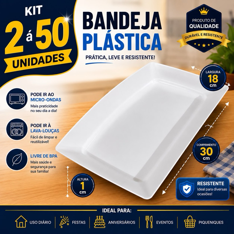 Kit até 50 Bandejas Petisqueira Plástico BRANCA/PRETA  Porções Petisco Festas Lanchonete  Churrasco