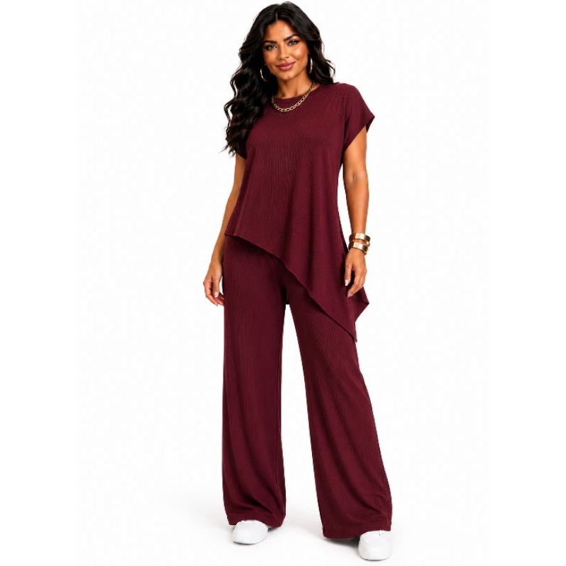 Conjunto Feminino Plus Size Pantalona Blusa Assimétrica Tecido Anarruga Premium Elegante M G GG.