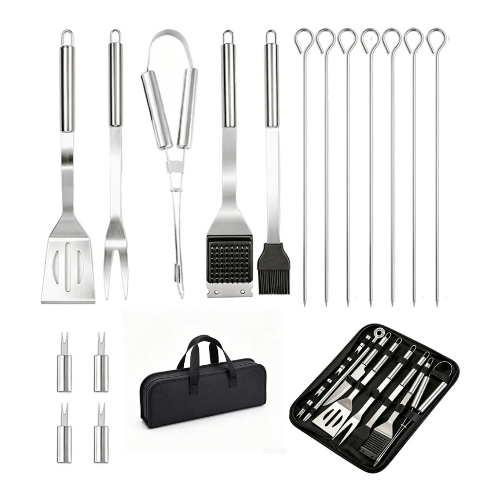 15 Peças Churrasco Inox Maleta Com Faca Profissional Premium