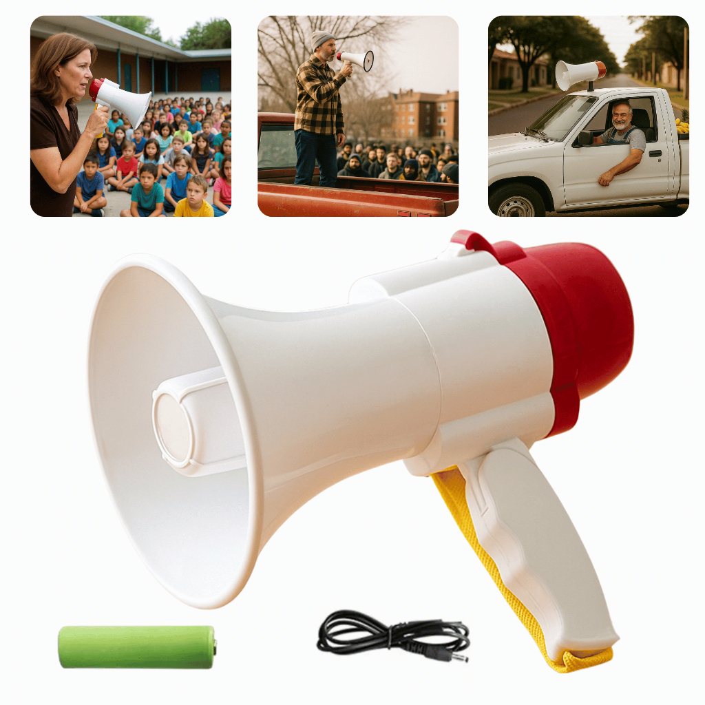 Megafone Portátil Recarregável 30W Sirene Gravação Alcance 350m
