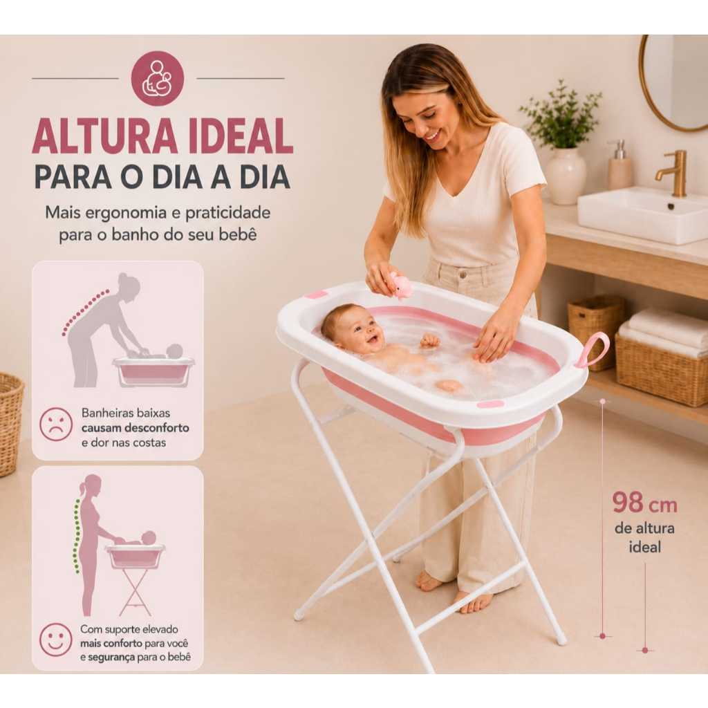 Banheira de bebê dobrável com suporte resistente Banheira retrátil grande leve e compacta