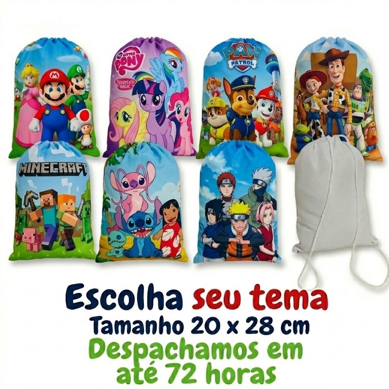 Mochilinhas Personalizadas - Qualquer Tema - Sacochila - Bolsa para Doces - Festa - Lembrancinha