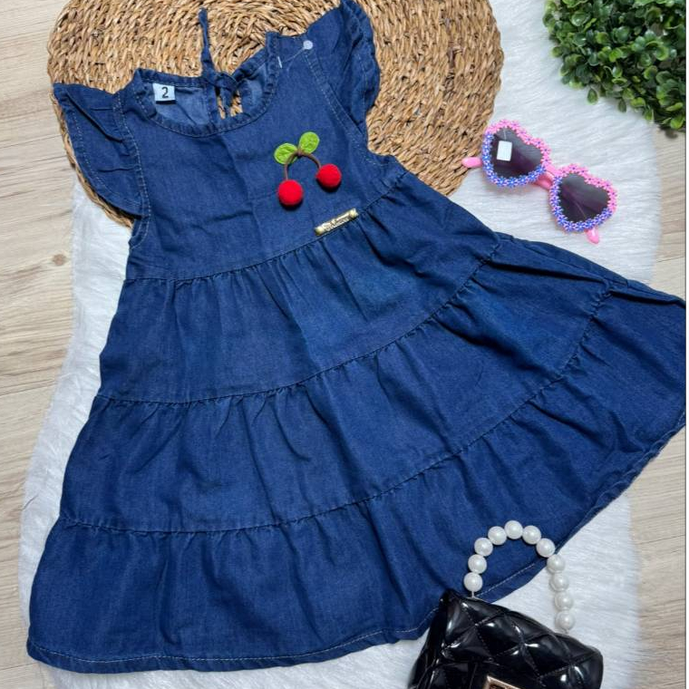 Vestido Vestidinho Menina Jeans 02 ao 12 de Bolinhas