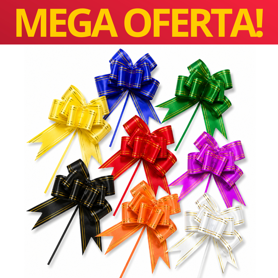Laço Fácil Mágico Com Filete Dourado 30x480mm Grande C/100 | Decoração Decorativo Presente