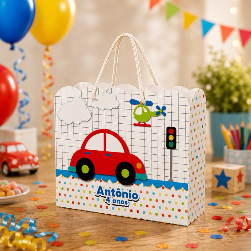 Sacolinha Personalizada Carrinhos de trânsito Lembrancinha | aniversário Festa infantil