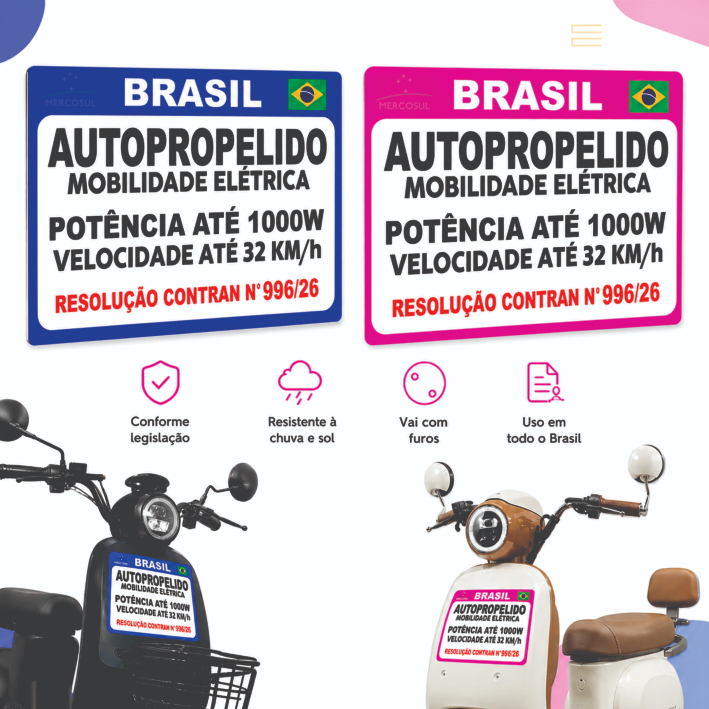 Identificação para Scooter Elétrica Bicicleta Elétrica Equipamentos de Mobilidade Elétrica 17x12cm