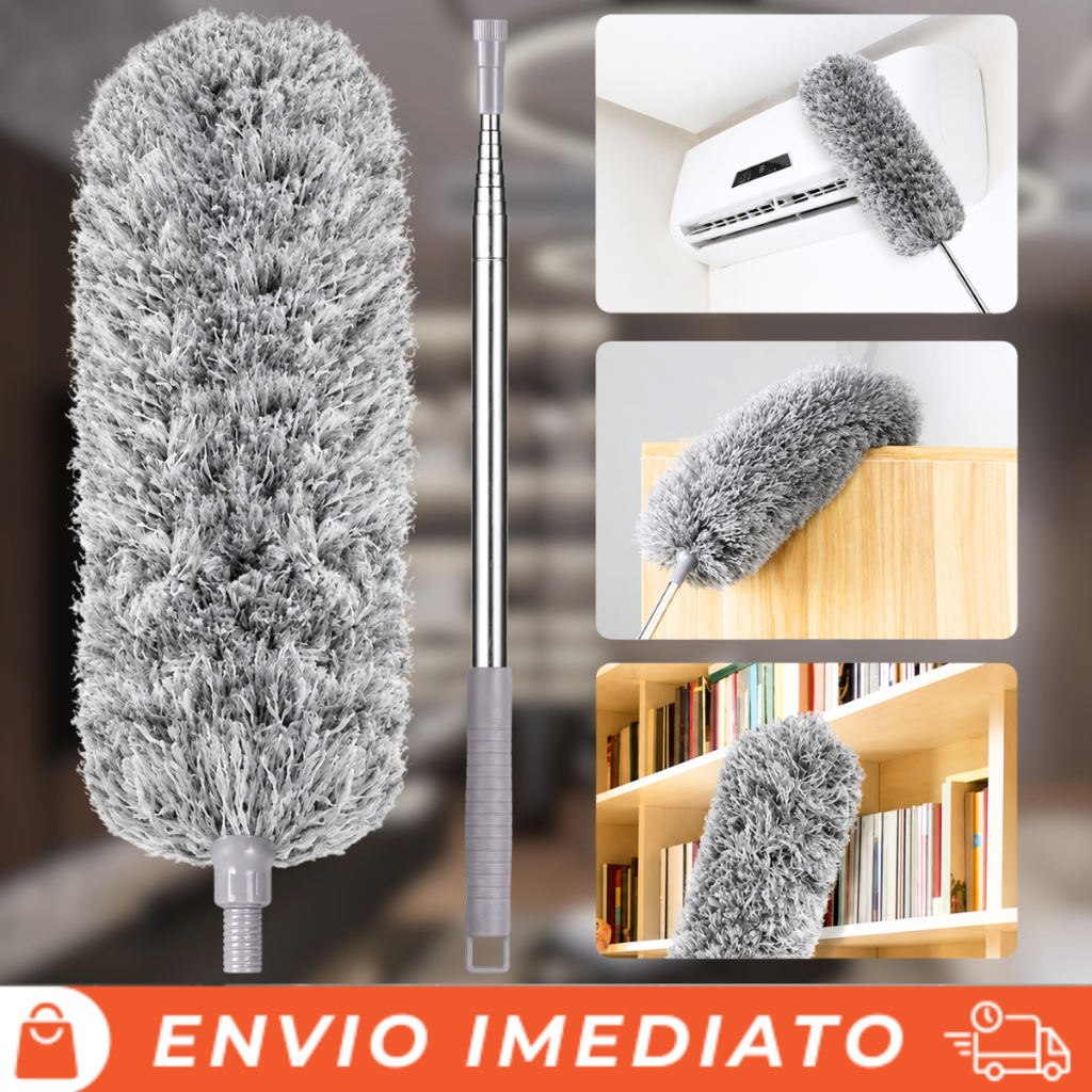 Espanador de Pó Extensível Retrátil 2,80m Microfibra Eletrostática Lavável Cabeça Flexível Ventilador e Teto