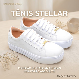 Tênis Feminino Plataforma Stellar Branco Casual Confortável Solado Alto Urban Edição Limitada