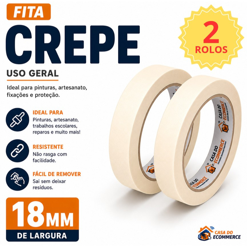 FITA CREPE 18MM 50 METROS * ALTA QUALIDADE * 2 ROLOS