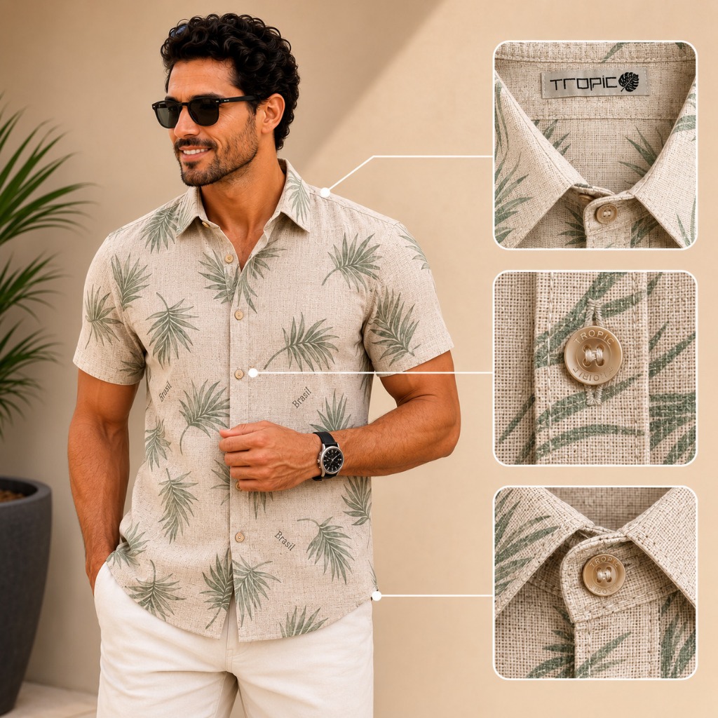 Camisa Estampada Masculina Social Original Exclusiva Textura Linho Premium Envio Imediato Dia dos Pais