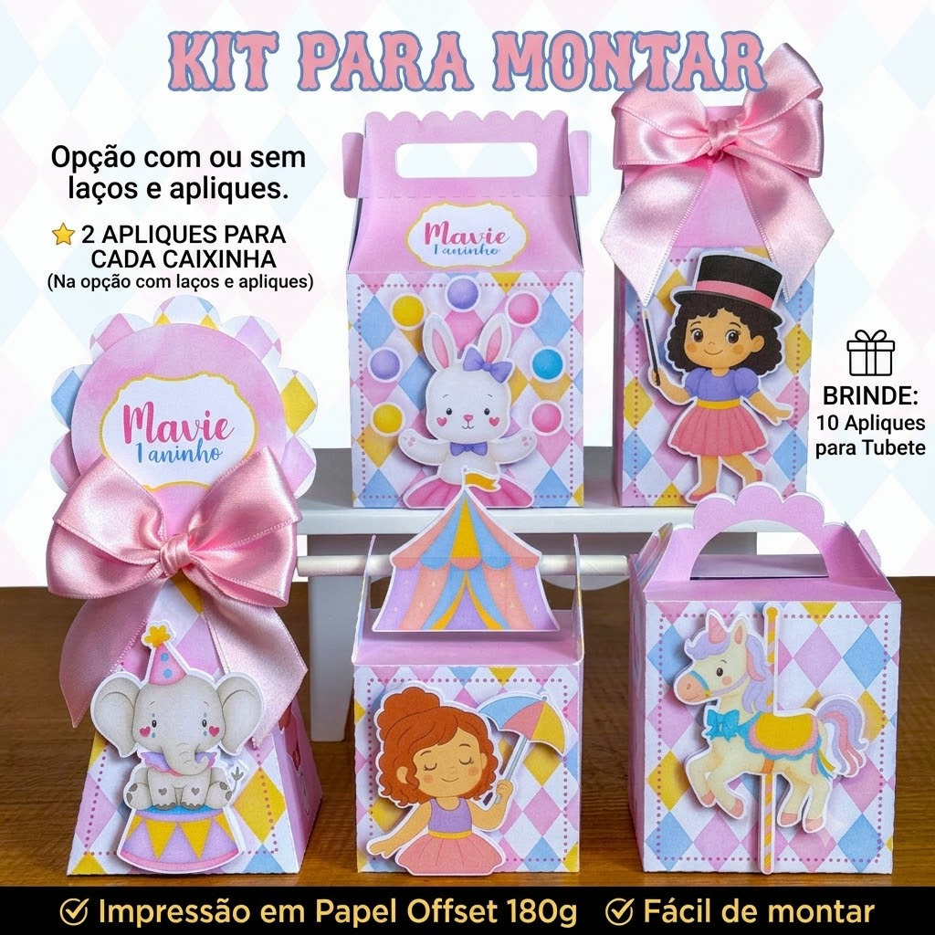 Kit Festa CIRCO MENINA | Caixinhas Personalizadas | Para Montar | Lembrancinhas para Festa Infantil
