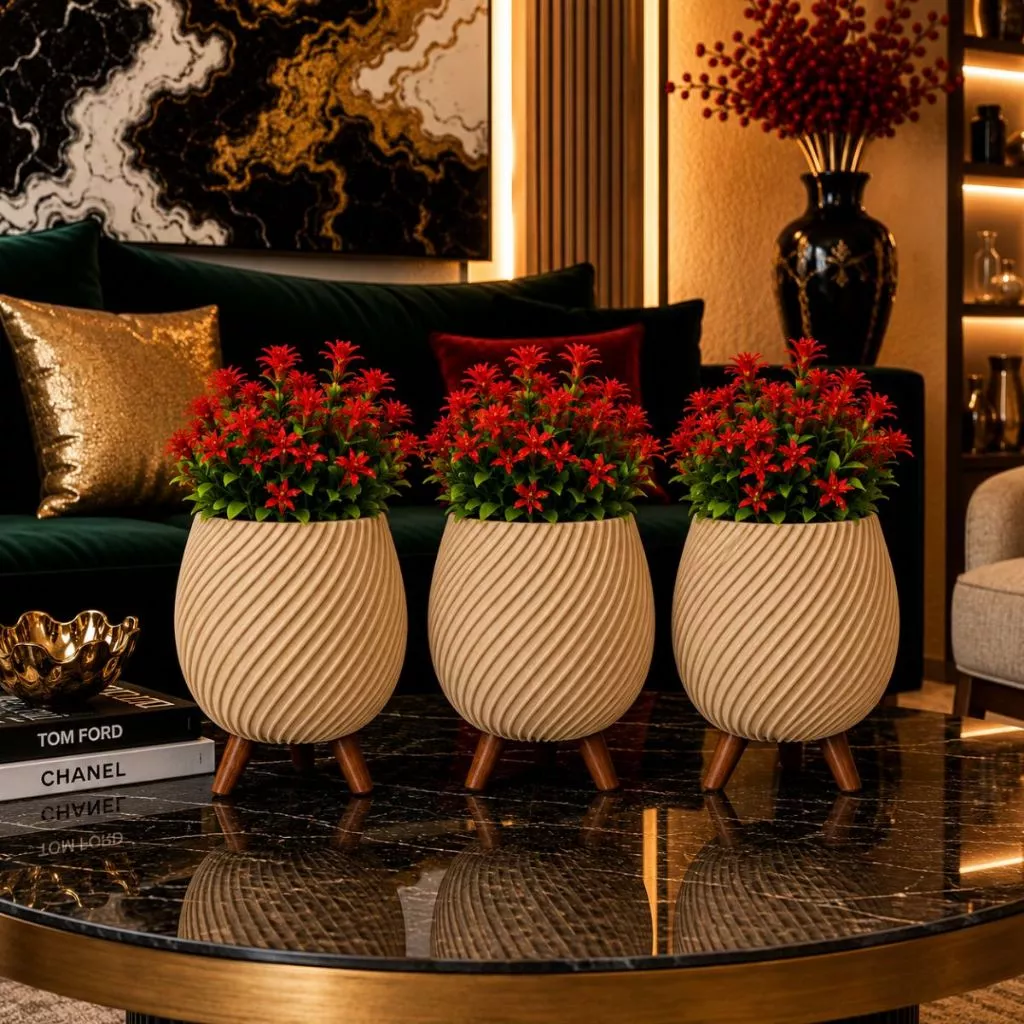 Kit 3 Vaso Decorativo Espiral Cachepô Minimalista Enfeite Decoração Casa Sala Rack Planta Artificial — imagem 1