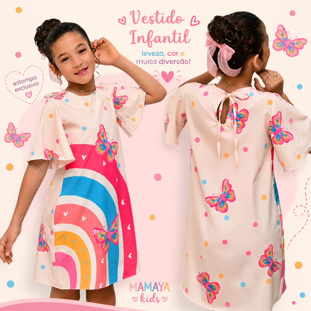 Vestido Infantil/Juvenil Lançamento Estampado Arco-Iris Exclusivo 4 a 12 Anos — imagem 2 de 2