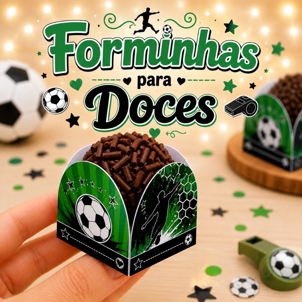 120 Forminhas para doces Futebol Bola Time , 4 pétalas brigadeiro Festa infantil Doces Aniversario