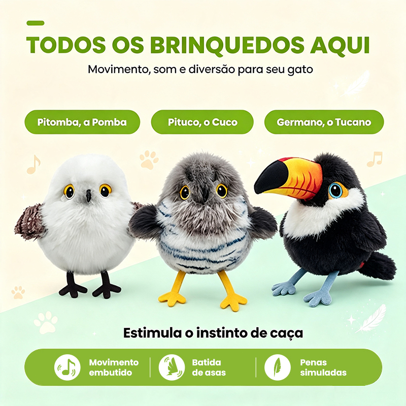 Newpet Brinquedo Interativo para Gato Pássaro com Som e Movimento USB Recarregáv