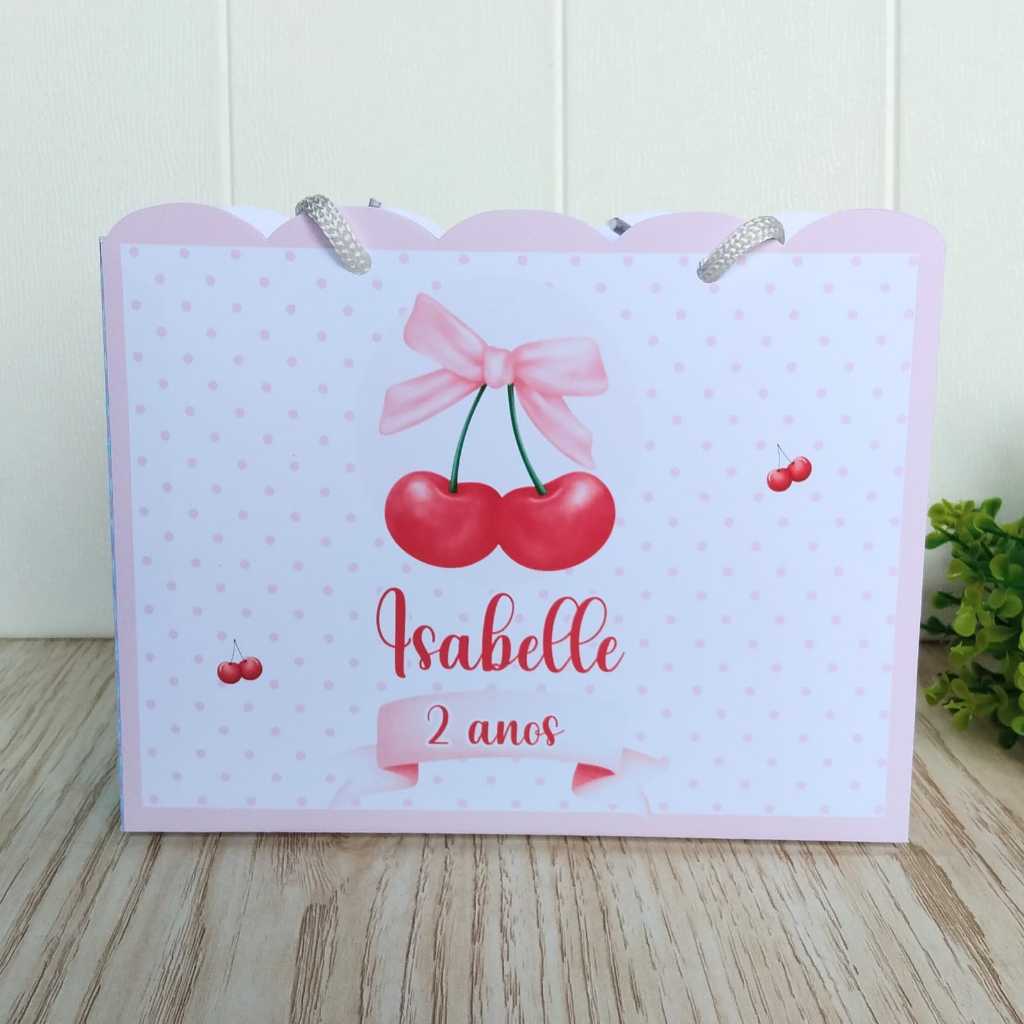 Sacolinha Personalizada Cerejinha com Poá para Lembrancinha de Aniversário Para Voce Montar