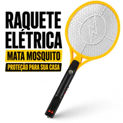 Raquete Elétrica Mata Mosquito Recarregável Bivolt Com Lanterna LED Insetos Pernilongos Proteção Casa