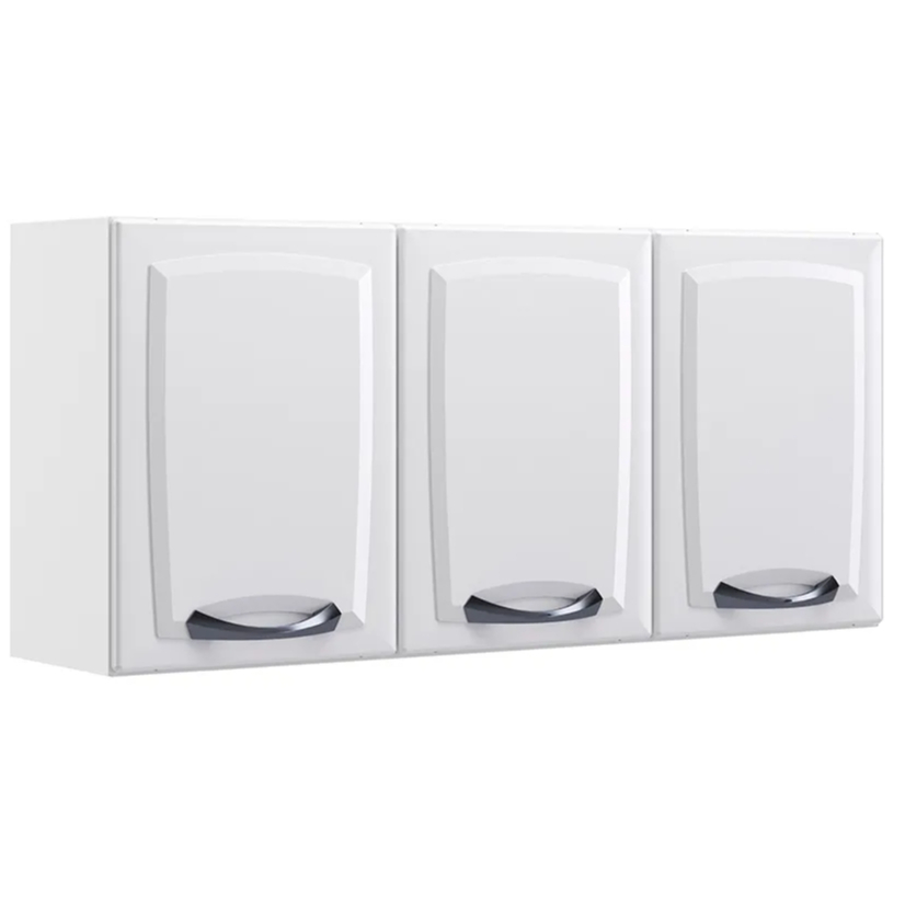 Armário Aéreo Itatiaia New Premium 120cm Branco - Cozinha/Lavanderia - 3 Portas com Puxadores Metalizados