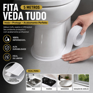 Fita Adesiva de Vedação PVC 3m Impermeável Autoadesiva para Pia Box Banheiro Cozinha