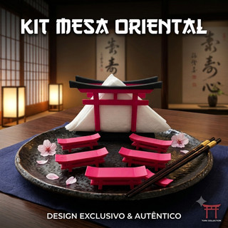 Kit Mesa Oriental Torii Japonês 1 Porta Guardanapo e 5 Descansos de Hashi