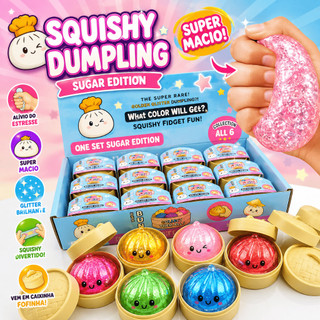 Caixa Surpresa Glitter Dumpling Squishy Pão Antiestresse Paozinho Chines Cor Aleatória