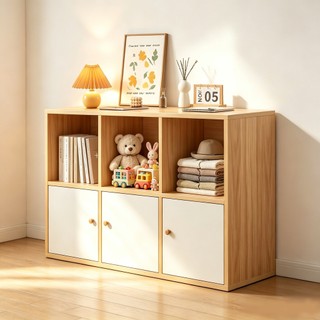 Armário Baixo Piso Est Madeira com Porta Prateleiras Organizador para Livros Brinquedos Sala Estar Home Office Armazenam