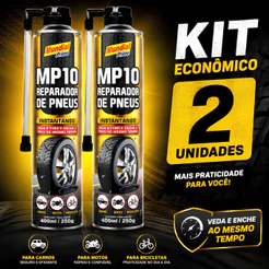 Kit 2 Spray Reparador De Pneu Furado Mp10 Mundial Prime 400ml Bike Carro Moto Bicicleta Ar Reparo