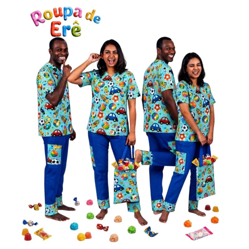 Conjunto de Erê Carrinho Bola Foguete Umbanda/Candomblé/Omolokô Roupa Divertida