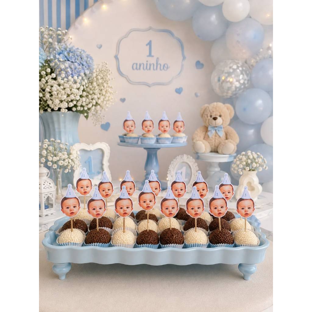 20 Topper para Docinhos Personalizado com Foto da Criança | Topo para Brigadeiro | Festa Infantil | Papel Fotográfico |