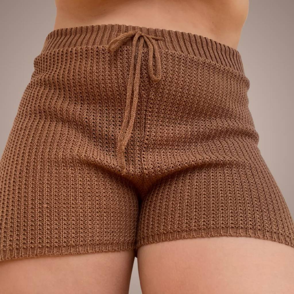Short Saida De Praia Crochê Regulagem na Cintura Trico tricot Feminino Moda Praia