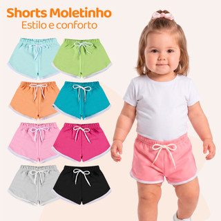 Kit 2, 3 ou 5 Shorts Bebe Menina Blogueira Moletinho 100% Algodão ou Kit 3 Shorts Infanti…