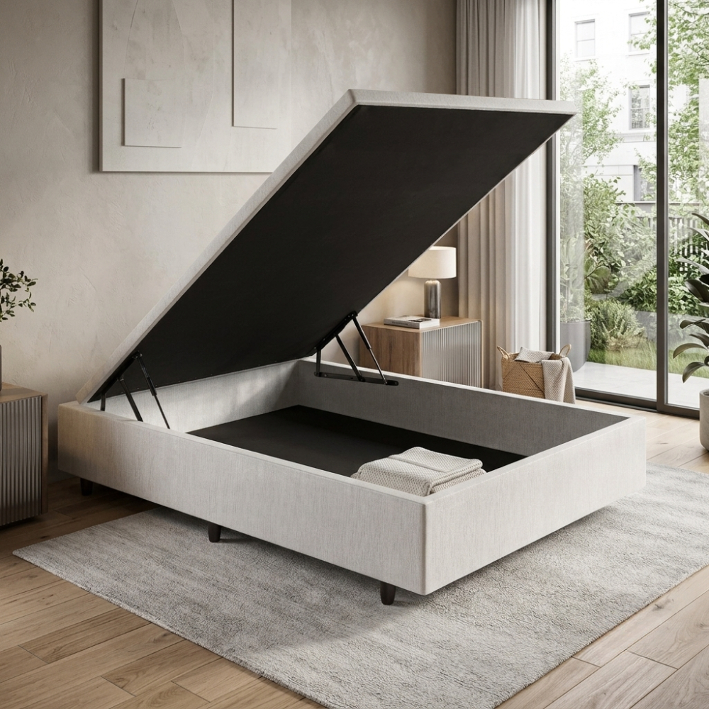 Base Box Baú Casal Courino Linho Branco 138x188x42