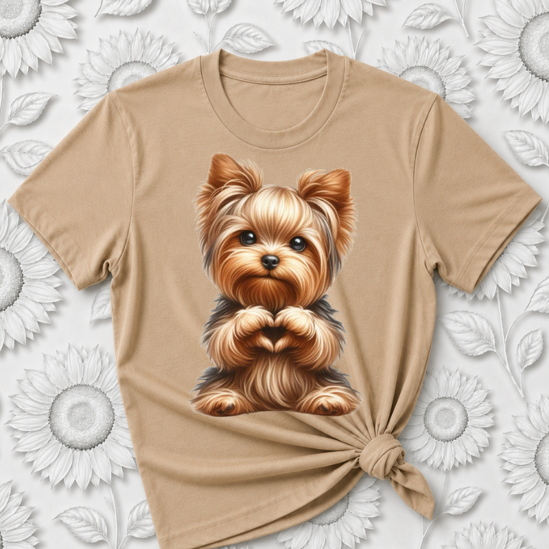CAMISETA ESTAMPADA ADULTA INFANTIL CACHORRINHO DELICADO BLUSA PETS MAE FILHA YORKSHIRE FEMININA ESTILOSA FOFA MODERNA