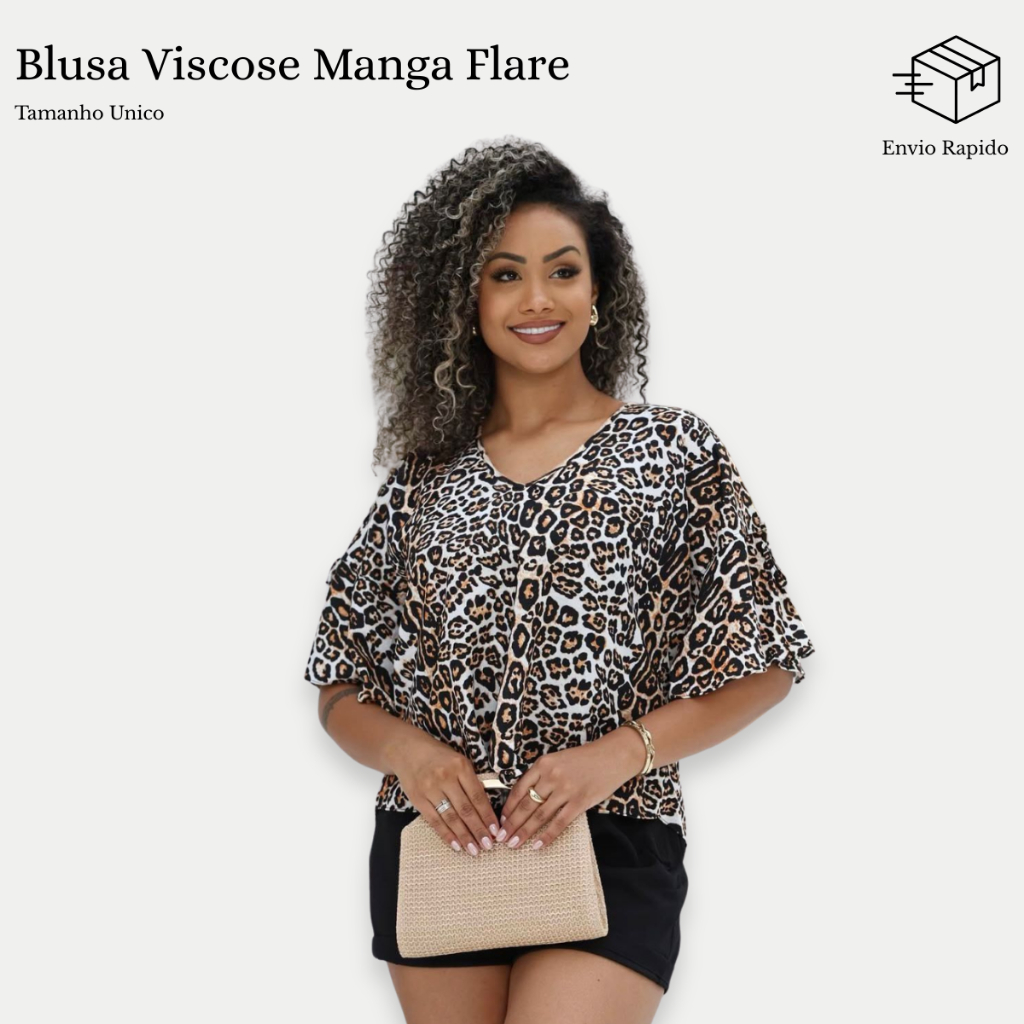 Blusa Feminina Viscose Estampada Manga Flare Soltinha Elegante Confortável