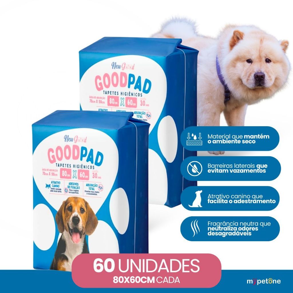 Kit 2 Tapete Higiênico Good Pad 80x60cm 30 Unidades para cachorro