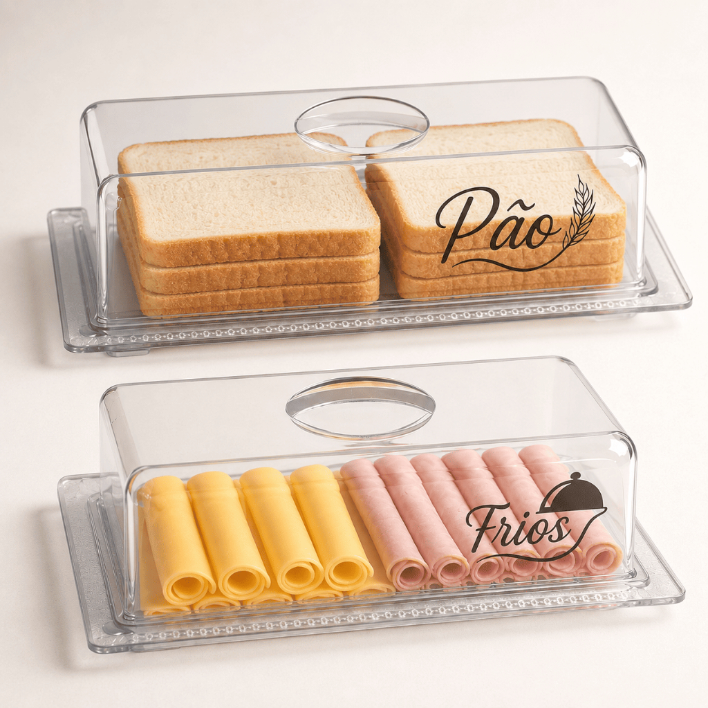 Porta Pão ou Frios Acrílico Retangular 28x15 Opção Personalizada
