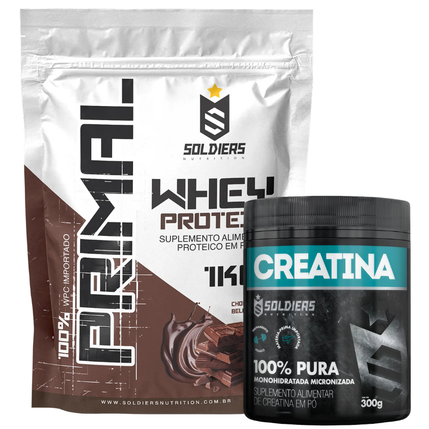 Imagem Kit Whey Protein Primal 1kg + Creatina Monohidratada Pote 300g - Soldiers Nutrition