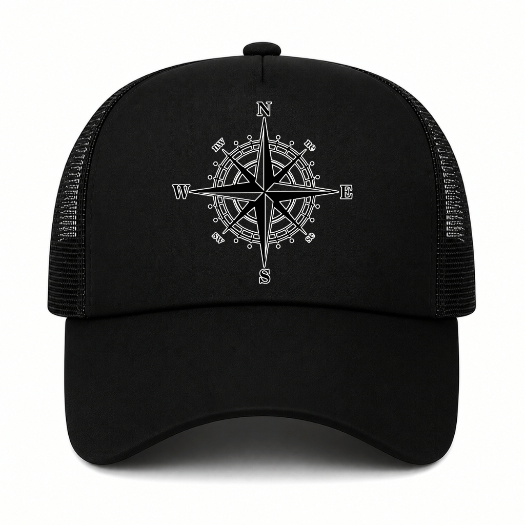 Boné Trucker Rosa dos Ventos Bússola Estampa DTF Premium Aba Curva Telinha Ajustável Snapback Unissex