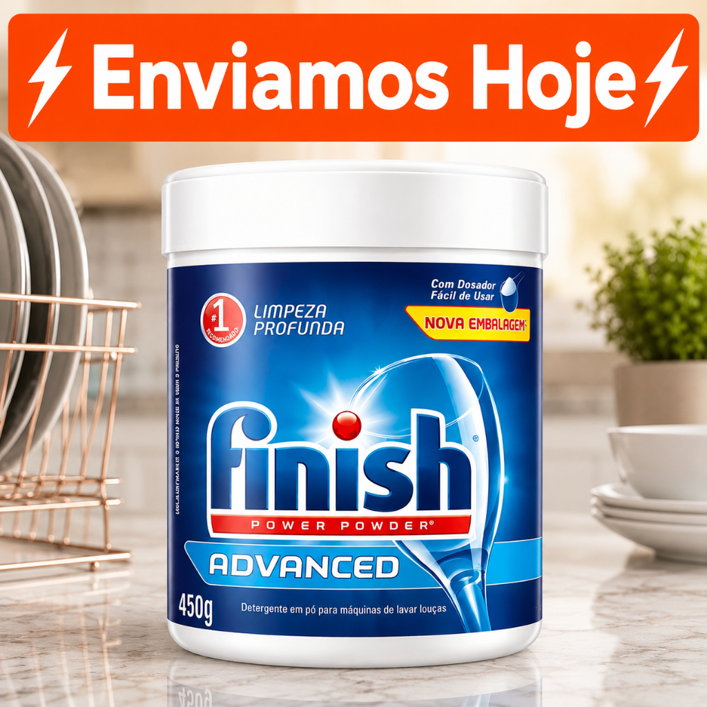 Finish Detergente para Lava-Louças Advanced 450g em Pó Limpeza Profunda Máquina Lava Louças Validade 2029